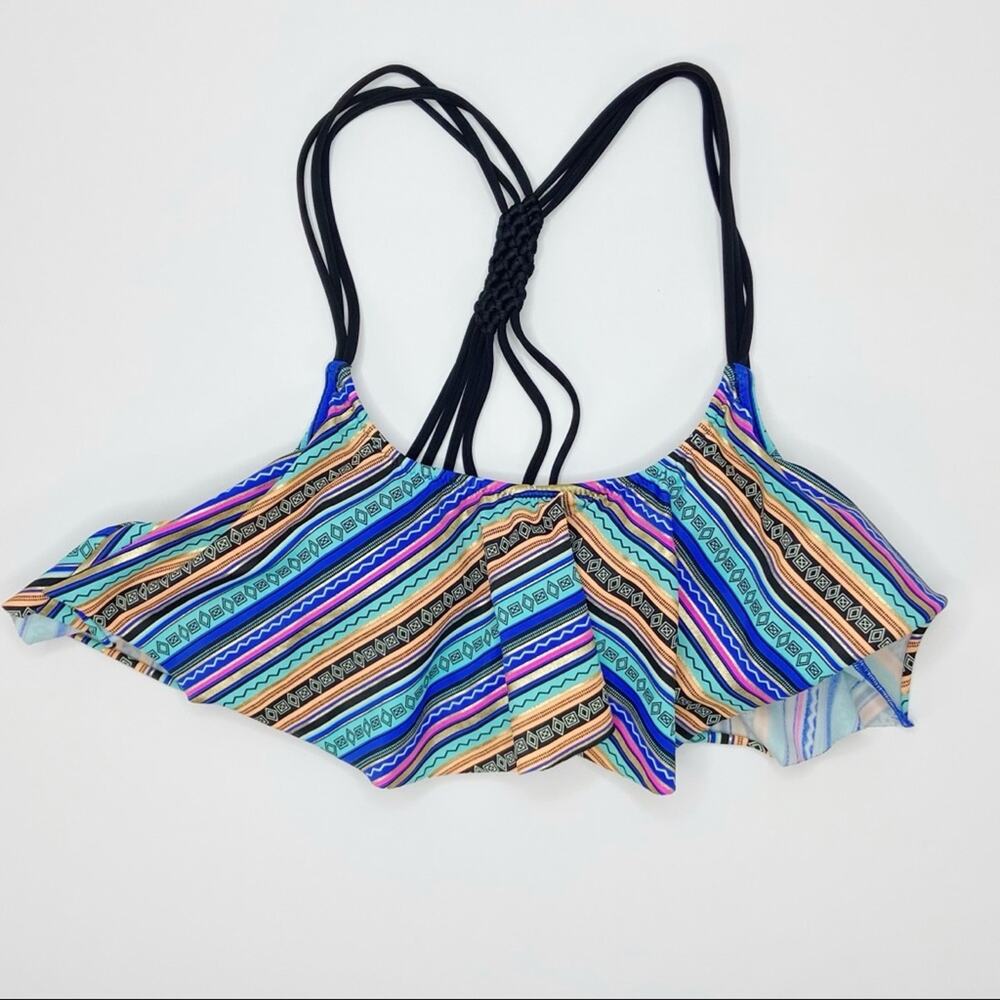 VS Pink Striped Pattern Ruffled Bikini Top Sz XS